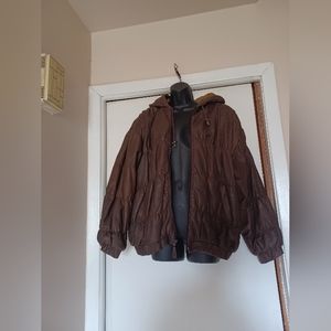 Vtg Braetan GENUINE LEATHER Puffer Bomber Jacket With Hood & Lined - UNISEX